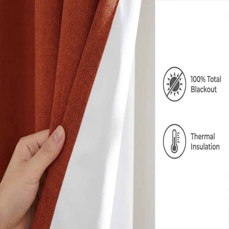 Terracotta Linen Blend Room-Darkening Curtains | Set of 4 Panels, Rust-Proof Grommet Top | Six Sizes to 108"