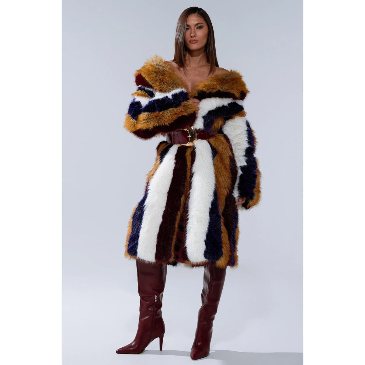 Alaia Striped Faux Fur Coat