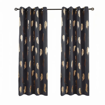 2 Panels of 52"x84" Foil Metallic Printed Grommet Blackout Curtains - Thermal Insulated Drapes for Privacy and Comfort