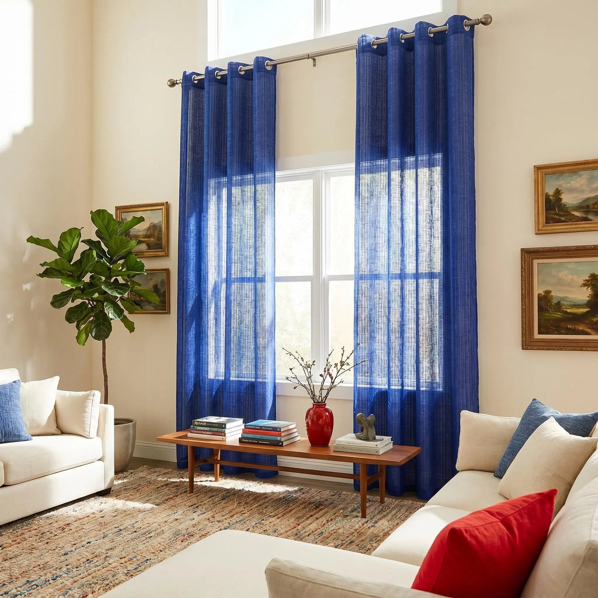 Slub Yarn Semi-Sheer Curtains 52" × 90" | Set of 2 Light-Filtering Grommet Panels | Twelve Colourways