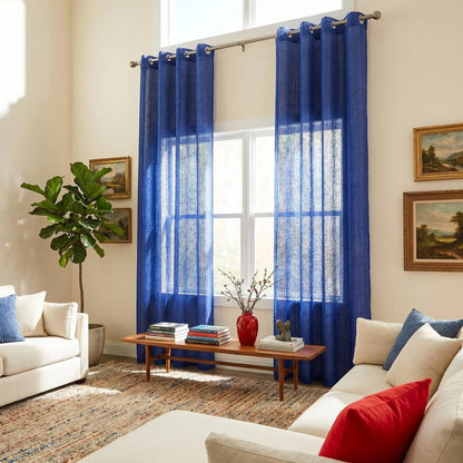 Slub Yarn Semi-Sheer Curtains 52" × 90" | Set of 2 Light-Filtering Grommet Panels | Twelve Colourways