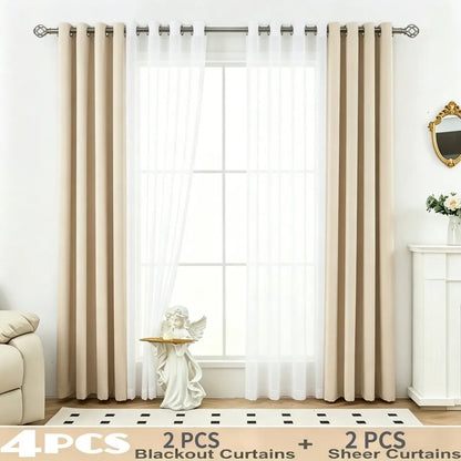4 Panels Blackout Curtain Set – 2 Blackout Curtains + 2 Semi Sheer Curtains for Style and Light Control in Any Room