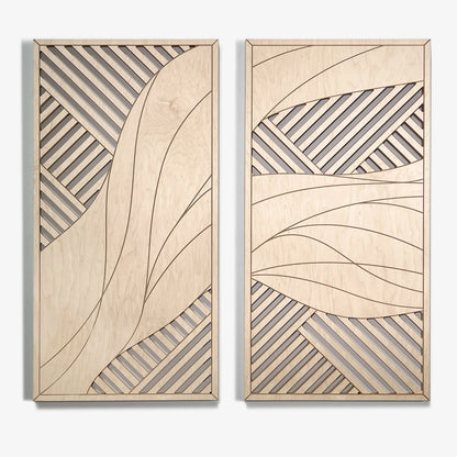 Flowing Waves Wood Wall Art Set – 44" x 22" Modern Minimalist Panels for Nature-Inspired Elegance