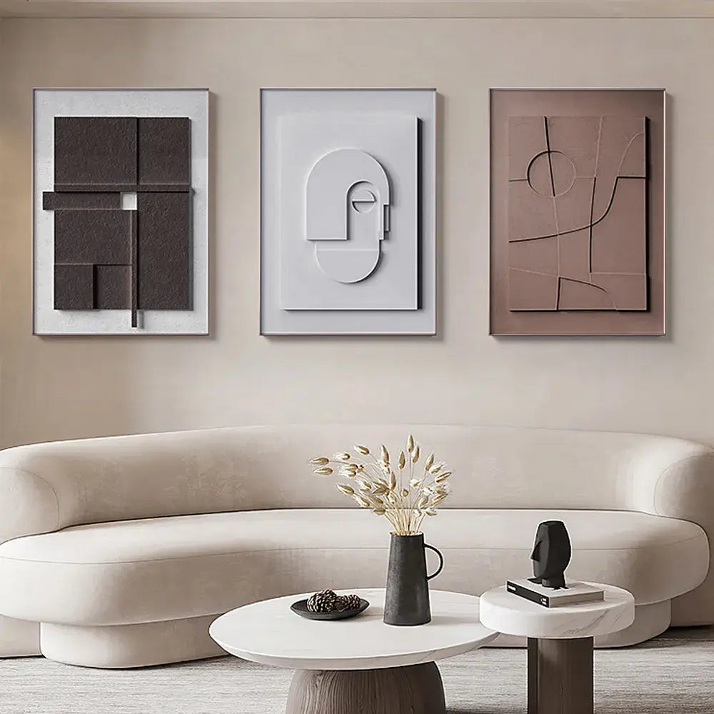 Homary Japandi Geometric Canvas Wall Art Set | Framed Neutral Abstract Prints, Ready to Hang | Two Sizes