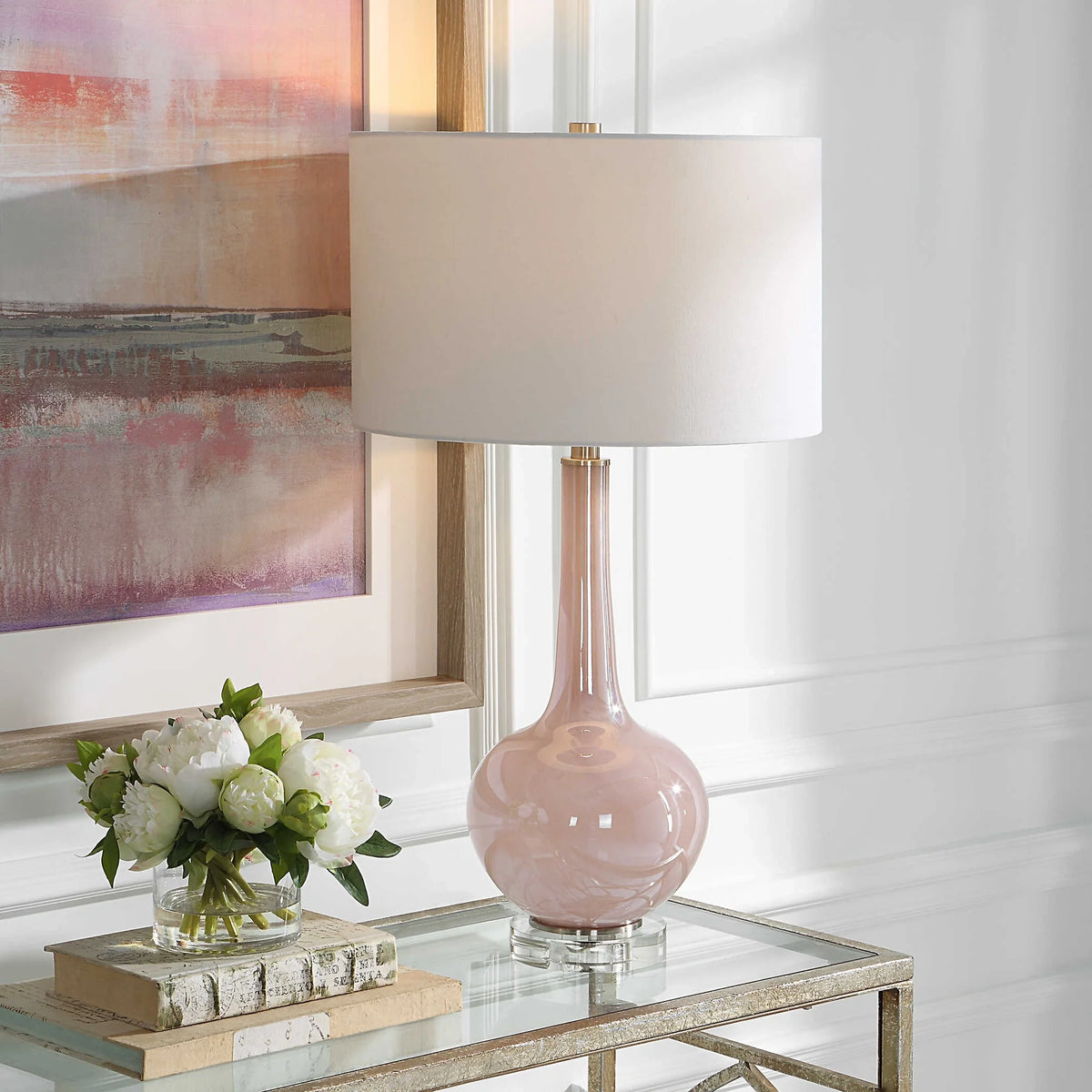 Blush Pink Glass Table Lamp