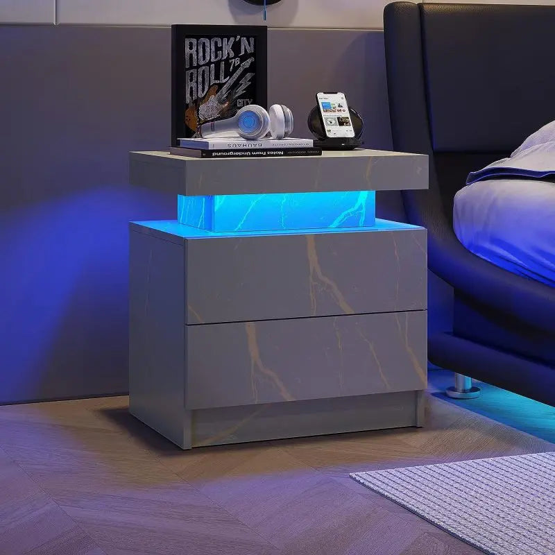 LED Nightstand with 2 Drawers