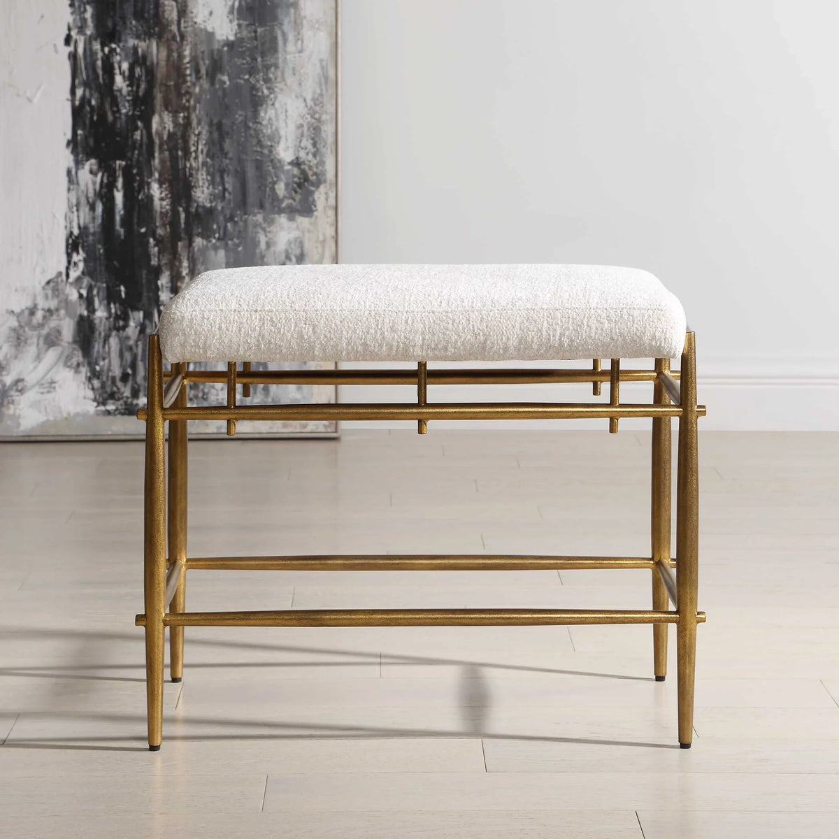 Plush White Small Brass Bench
