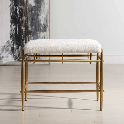 Plush White Small Brass Bench