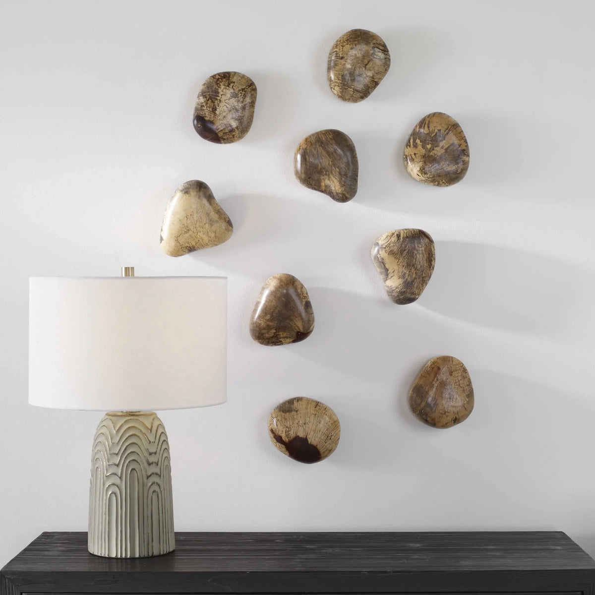Wood Pebble Wall Decor, Set of 9