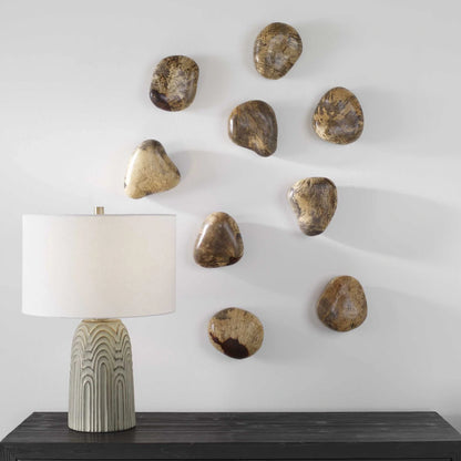 Wood Pebble Wall Decor, Set of 9