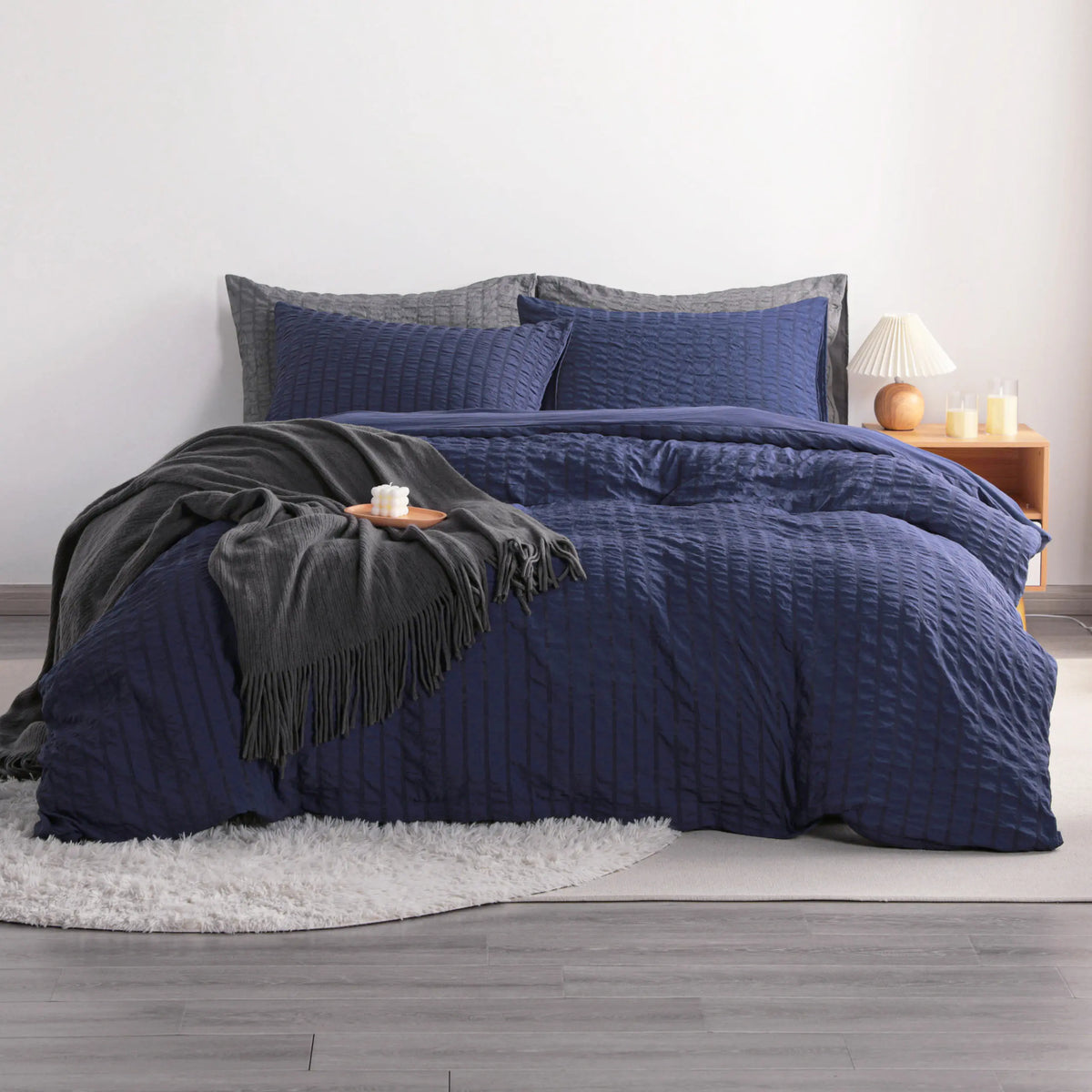 Ntbay Seersucker Duvet Cover Set | Oeko-Tex Certified Textured Microfibre, Zipper & Corner Ties | Eight Colours, Twin to King