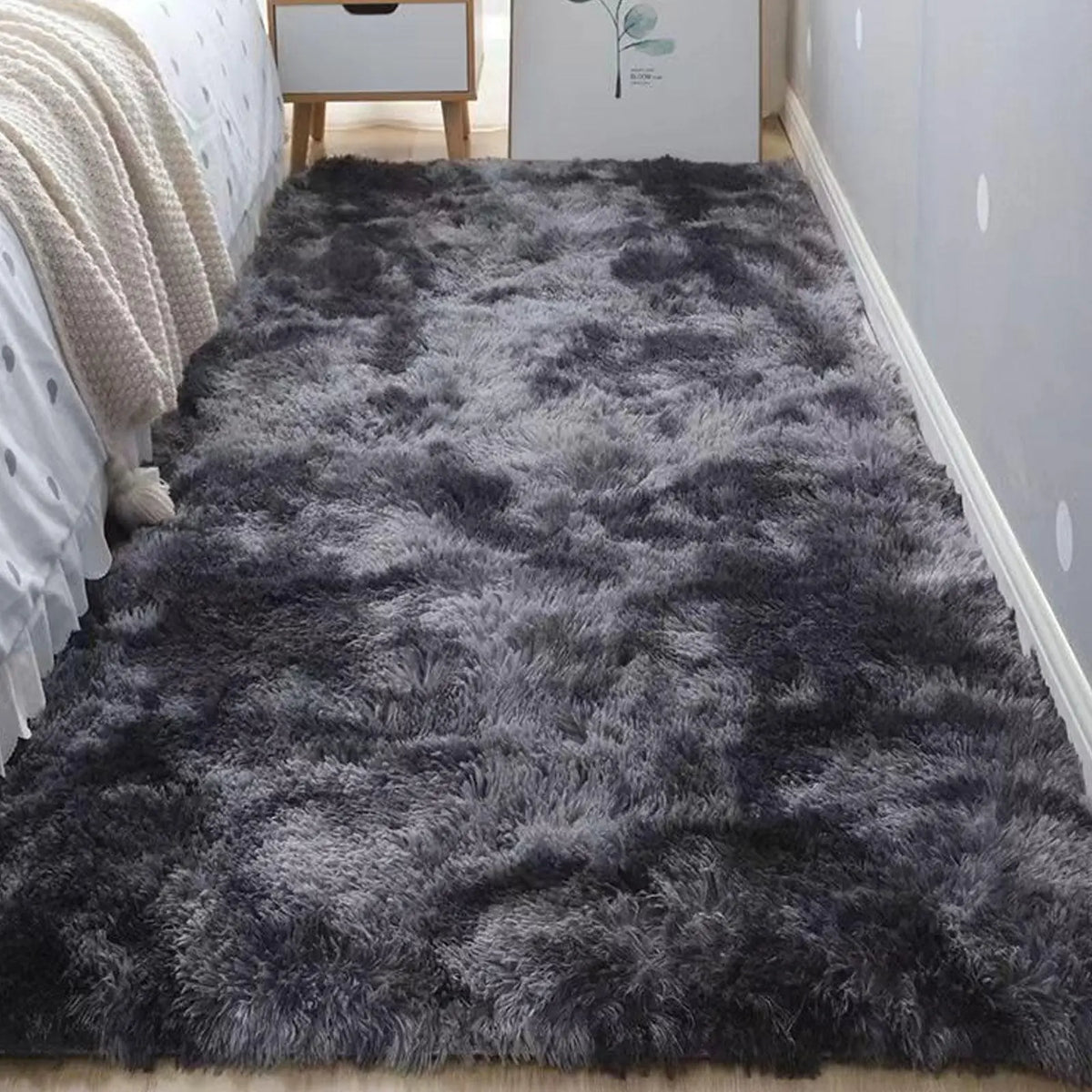 Nordic Long Pile Soft Rug | Plush Bedside, Window Seat & Floor Runner | Grey, Black or Off-White in Four Sizes