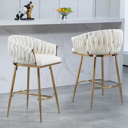 Dreamzon 26" Adjustable Velvet Counter Stools - Beige Chairs with Hand-Wave Back and Golden Chrome Base