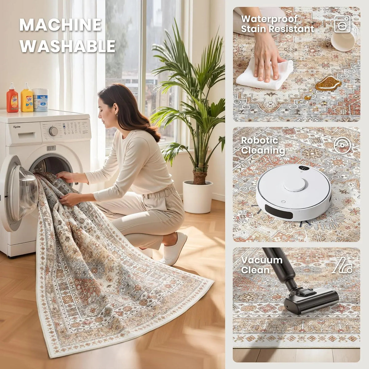 Art&Tuft Vintage Anti-Dust Area Rug - Large, Non-Slip, Machine Washable, and Stain-Resistant for Indoor Living