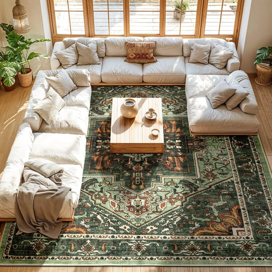 Neutral Vintage Washable Area Rug | Non-Slip, Machine Washable | Sizes 2×3 to 8×10