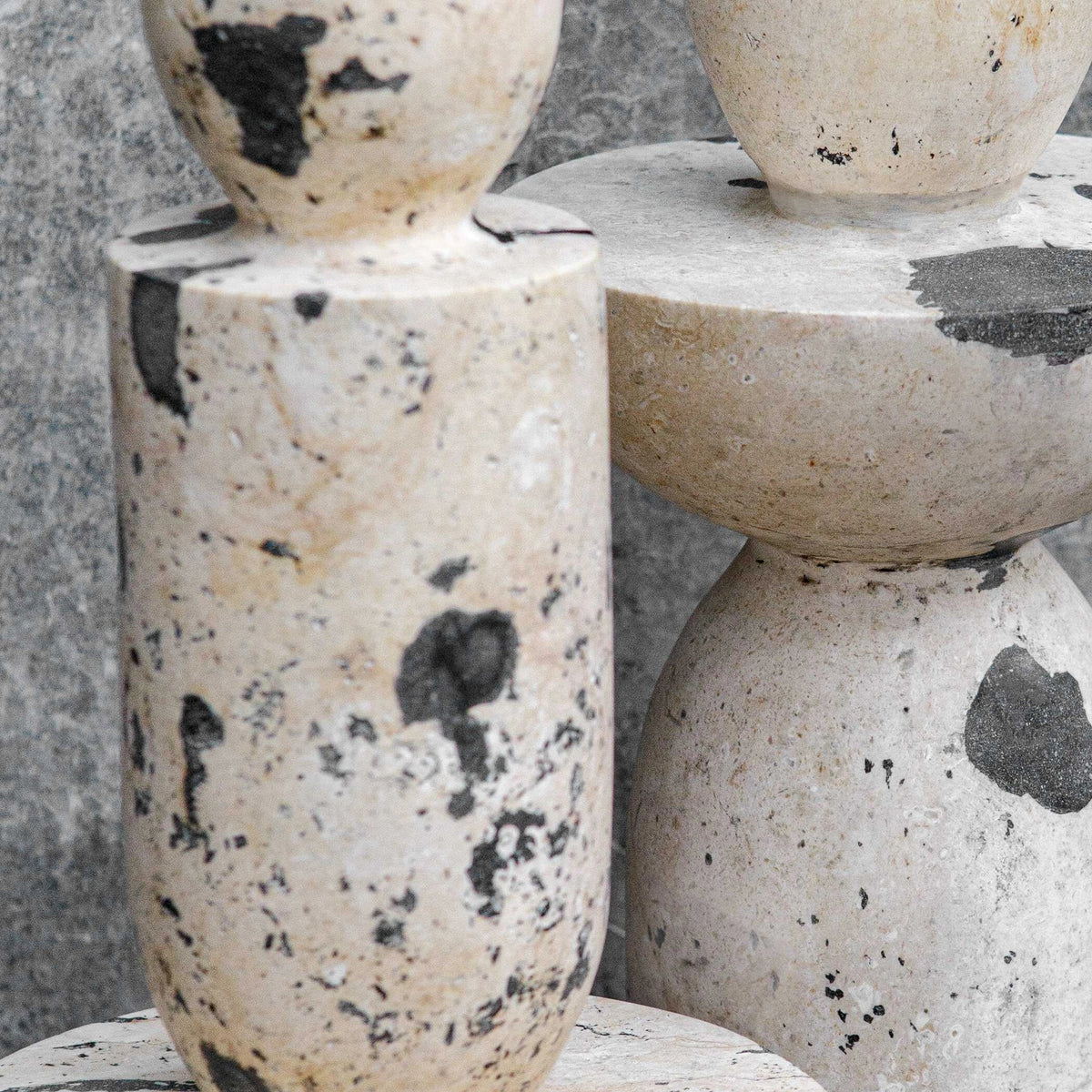 Limestone Tower Sculptures, Set of 2