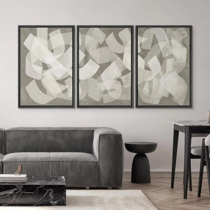 Framed Canvas Print Set - Abstract Geometric Art in Calming Neutral Tones - 16" x 24" x 3