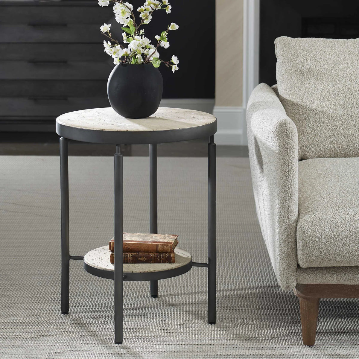Travertine Side Table