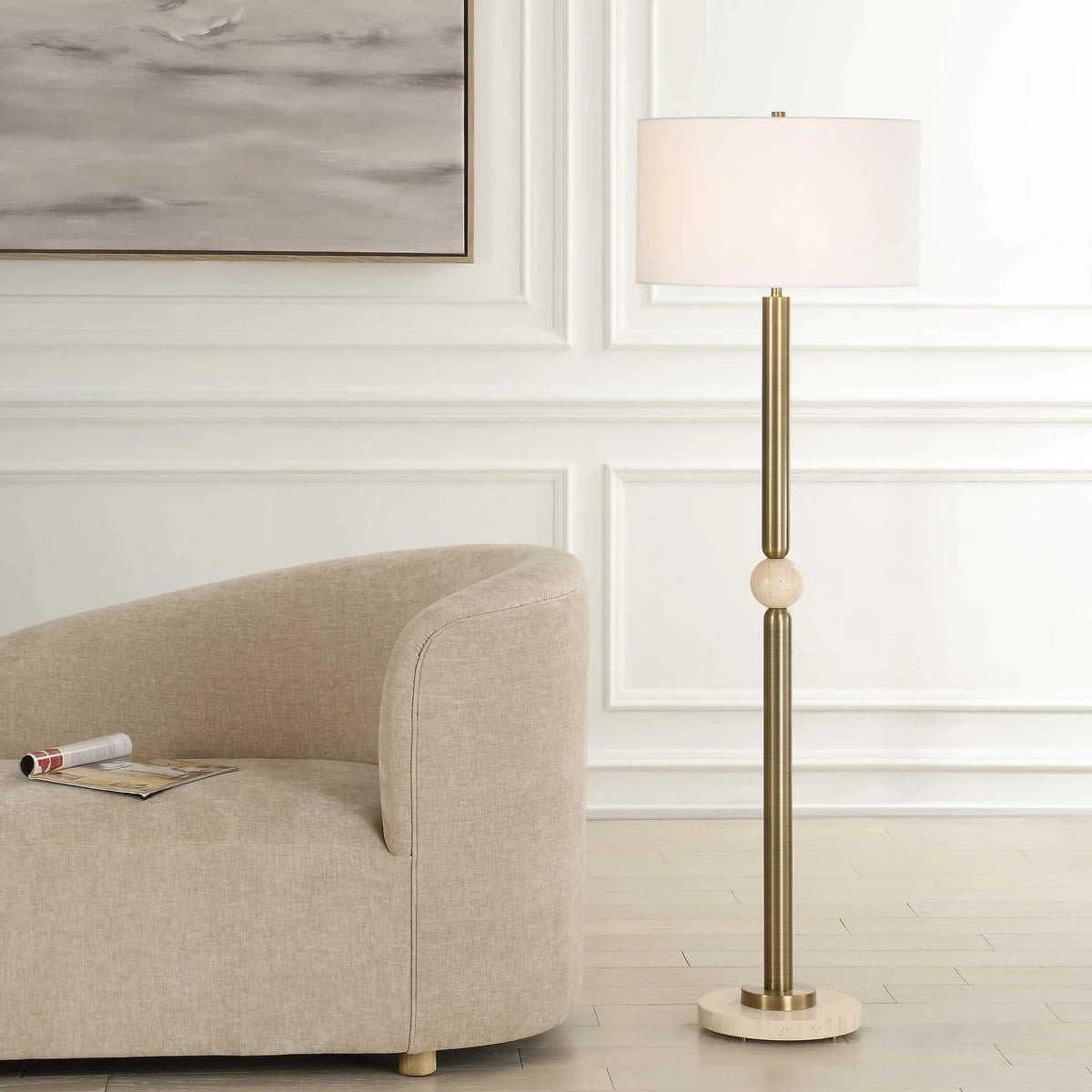 Gold Travertine Floor Lamp