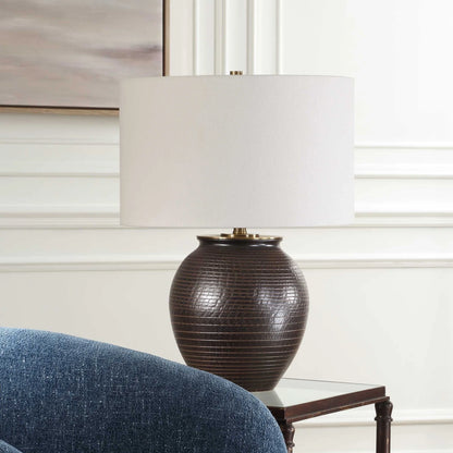 Bronze Ribbed Ceramic Table Lamp