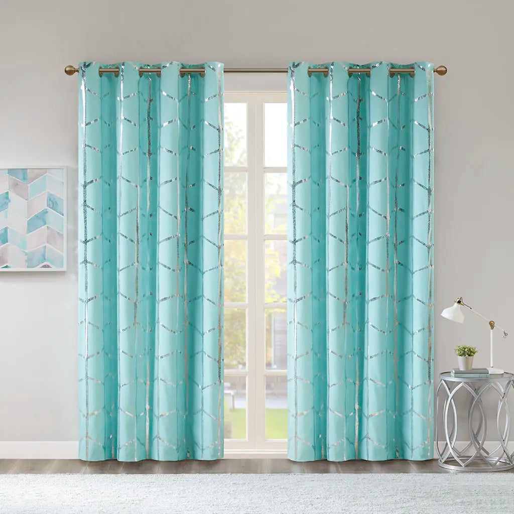 Raina Total Blackout Metallic Print Grommet Top Window Curtain Panel Thermal Insulated Light Blocking Drape for Bedroom Living Room and Dorm 1 Piece