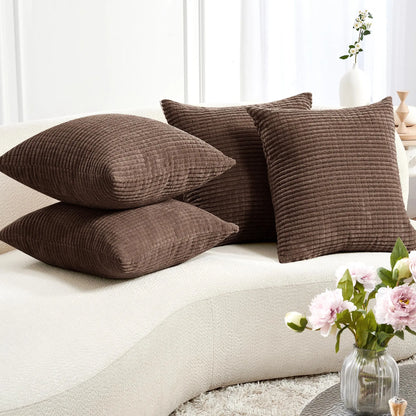 Transform Your Space with Deconovo's Set of 4 Cream Corduroy Striped Throw Pillow Covers - Perfect for Sofa, Couch, or Bed!