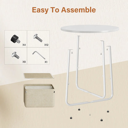 Flycity Modern Round Side Table - White Finish with Fabric Basket for Storage