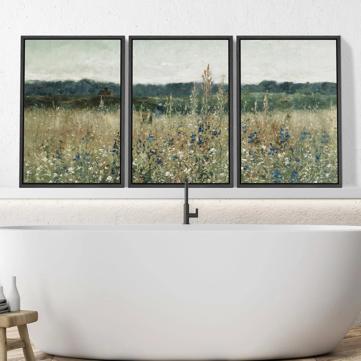 Framed Canvas Prints: Rustic Wildflower Countryside Art for Living Room, Bedroom, and Office Decor