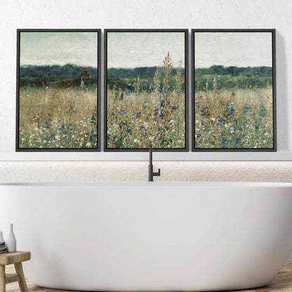 Framed Canvas Prints: Rustic Wildflower Countryside Art for Living Room, Bedroom, and Office Decor