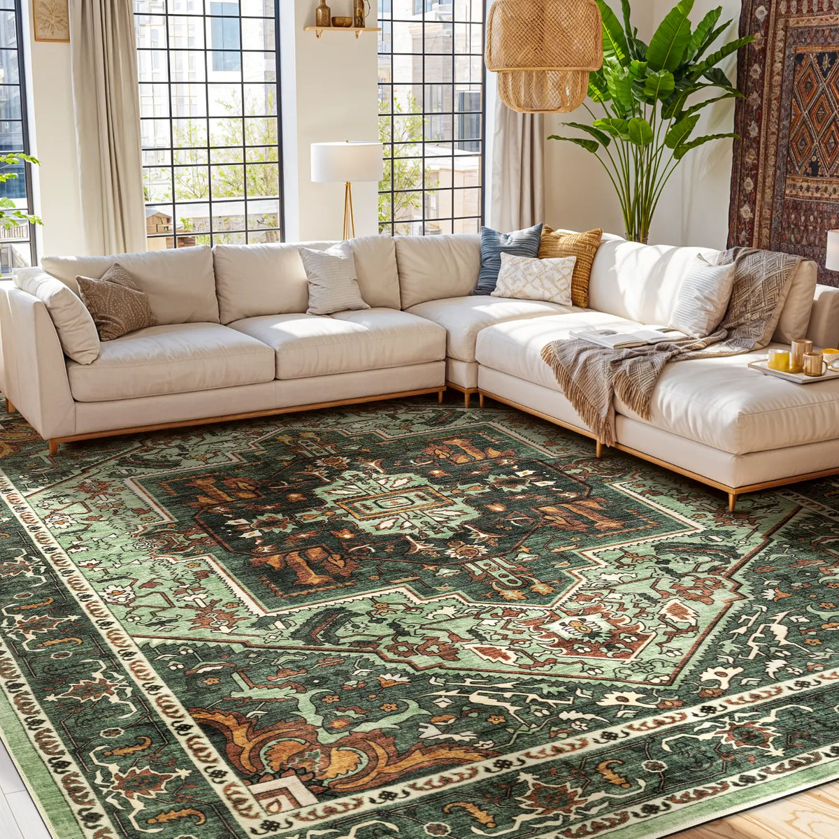 Neutral Vintage Washable Area Rug | Non-Slip, Machine Washable | Sizes 2×3 to 8×10
