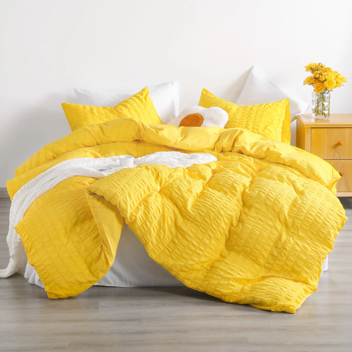 Bedsum Soft Bedding Set, Seersucker Textured Stripe Washed Microfiber Pattern Duvet Cover Set with Zipper Closure