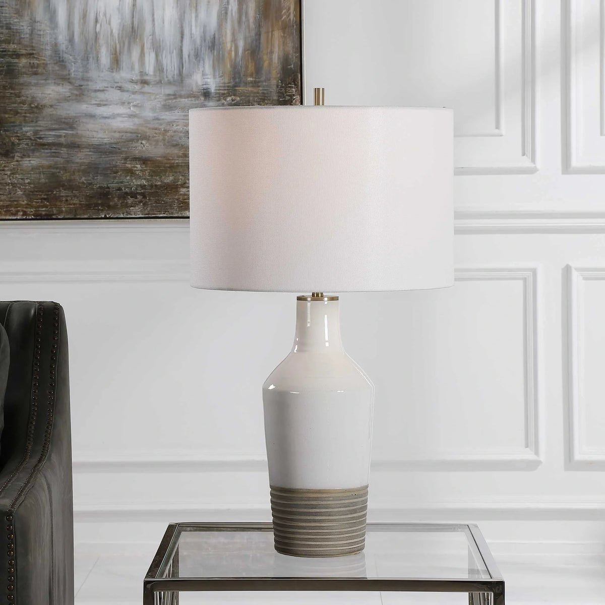 White Crackle Table Lamp