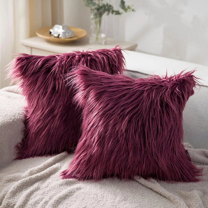 Pack of 2 Faux Fur Throw Pillow Covers - 18X18 Inch, Soft Polyester, Top Grade Materials, Machine Washable, Perfect for All Seasons