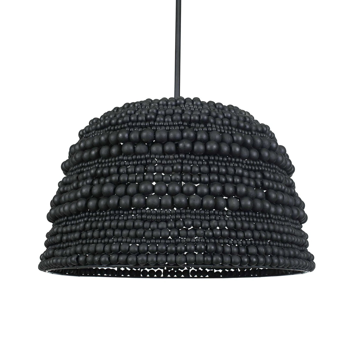 Black Beaded Wood Pendant