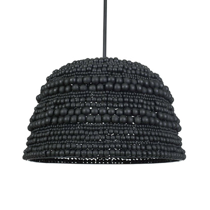 Black Beaded Wood Pendant