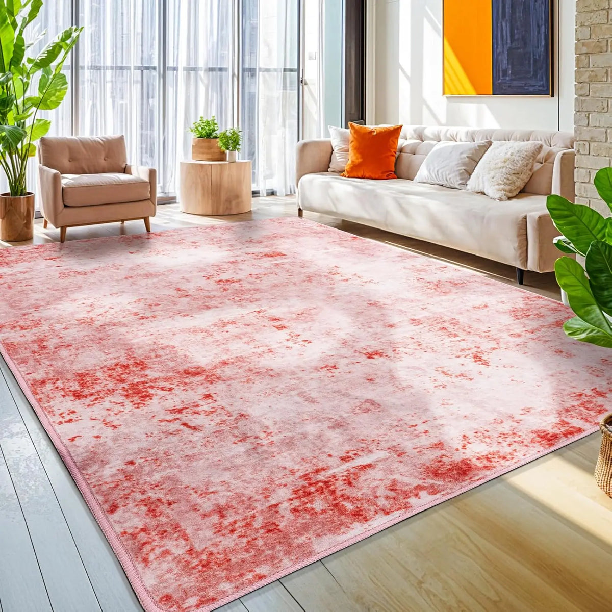 Shilucheng 8X10 Washable Area Rug for Living Room, Stain Resistant Rug with Non-Slip Backing, Durable Ultra-Thin Vintage Boho Area Rug for Bedroom,Back to School,Dorm Essentials,Home Decor,Home Essentials