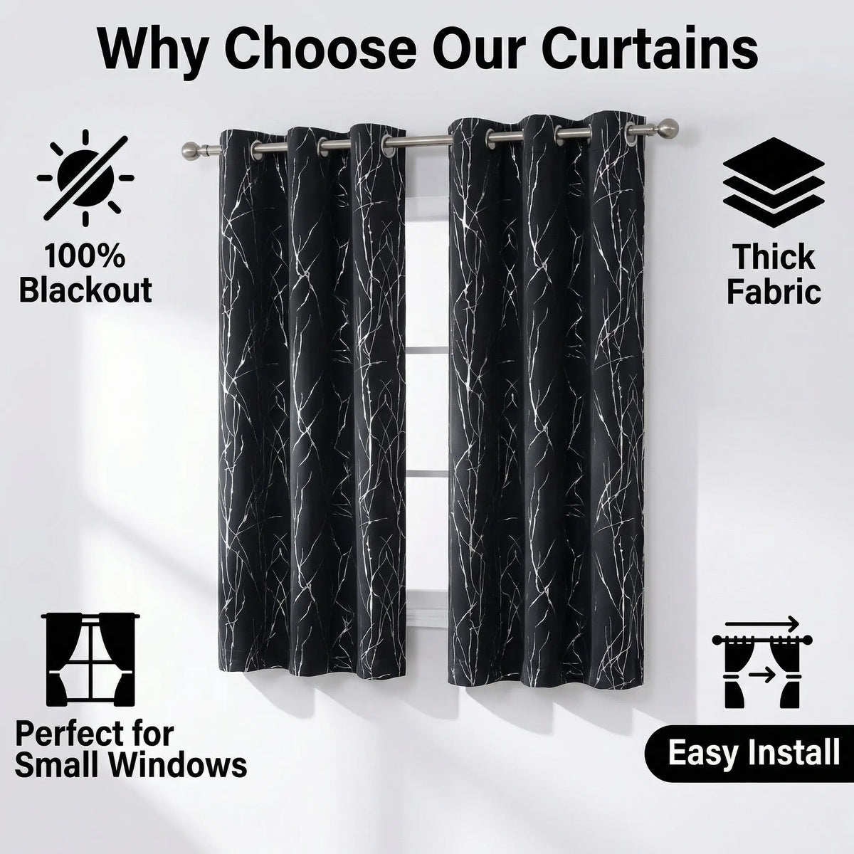 Curtain Club's 2-Piece 34x63 Inch Blackout Tree Branch Drapes - Thermal Grommet Window Treatments for Living Room and Bedroom
