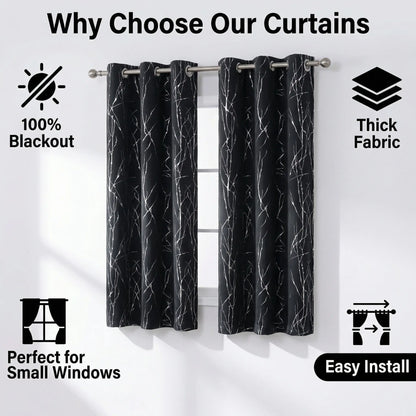 Curtain Club's 2-Piece 34x63 Inch Blackout Tree Branch Drapes - Thermal Grommet Window Treatments for Living Room and Bedroom