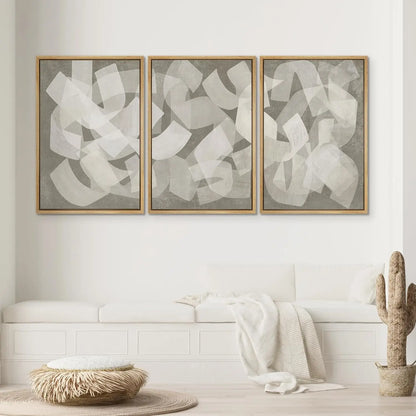 Framed Canvas Print Set - Abstract Geometric Art in Calming Neutral Tones - 16" x 24" x 3