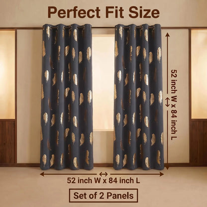 2 Panels of 52"x84" Foil Metallic Printed Grommet Blackout Curtains - Thermal Insulated Drapes for Privacy and Comfort