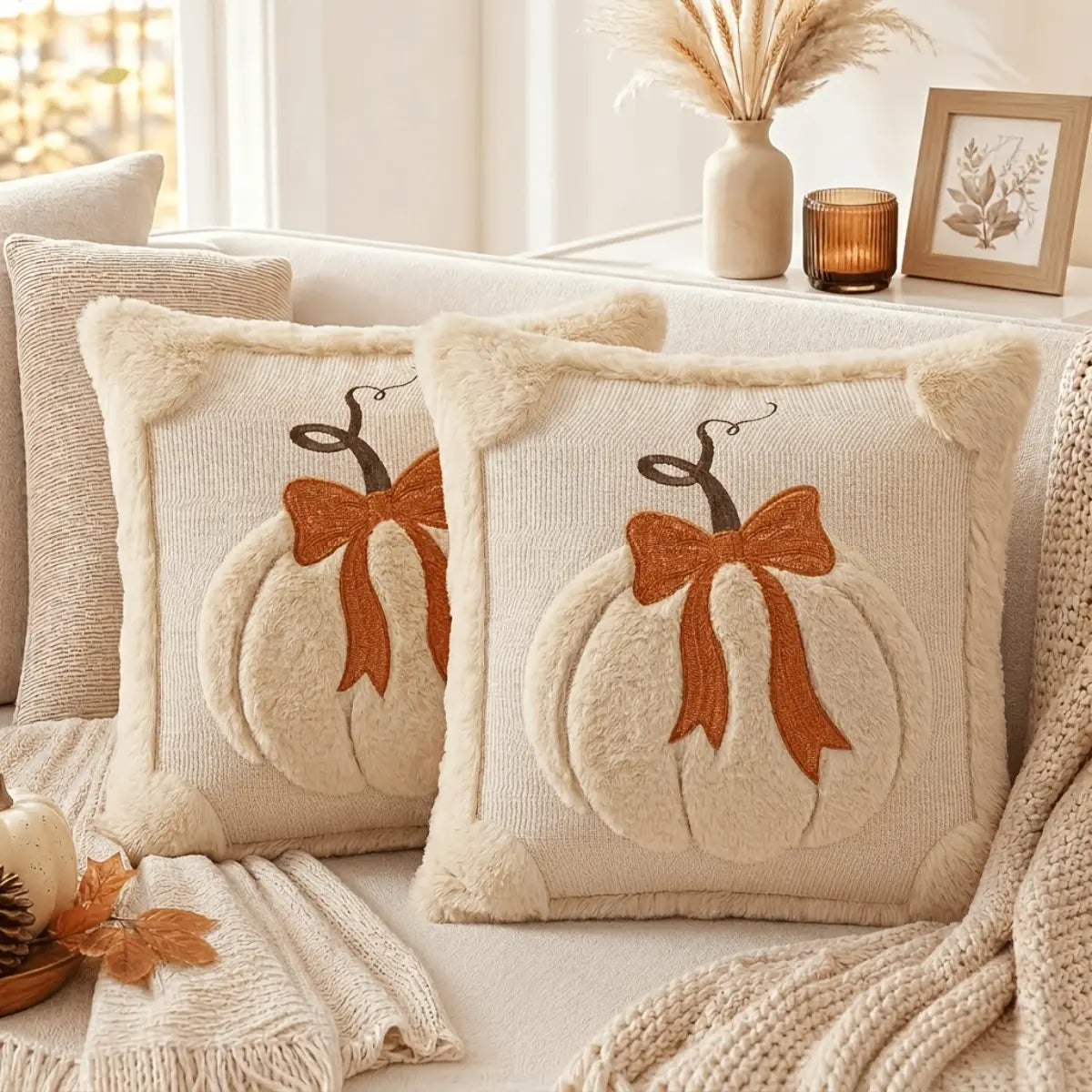 2-Pack 3D Jacquard Pumpkin Pillow Covers – Perfect 18X18 Inch Throw Pillows for Thanksgiving & Farmhouse Style