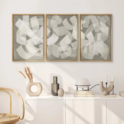 Framed Canvas Print Set - Abstract Geometric Art in Calming Neutral Tones - 16" x 24" x 3