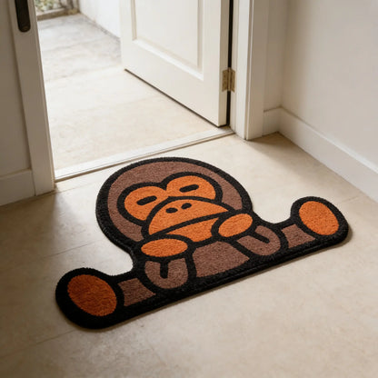 Irregular Cartoon Monkey Print Carpet - Soft Velvet Easy Clean Area Rug for Living Room & Bedroom Decor