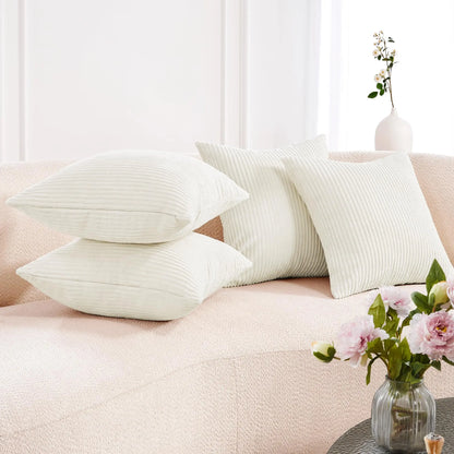Deconovo's Set of 4 Cream Corduroy Striped Throw Pillow Covers