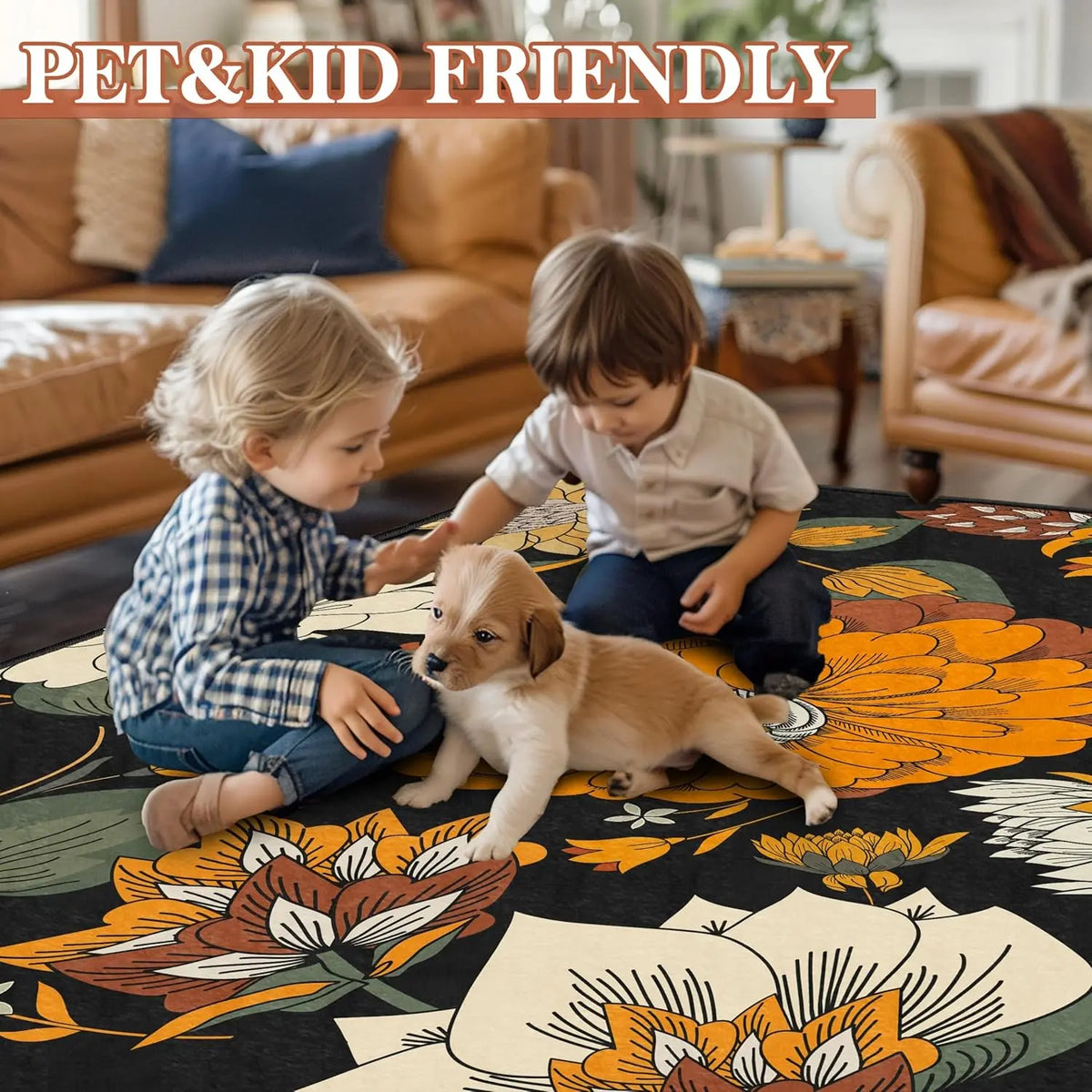 Tyrot Botanical Floral Washable Area Rug | Non-Slip Soft Boho Print in Four Designs | Sizes 2×3 to 8×10