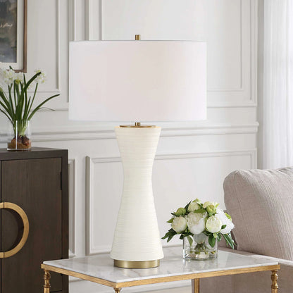 Ridged Matte White Table Lamp