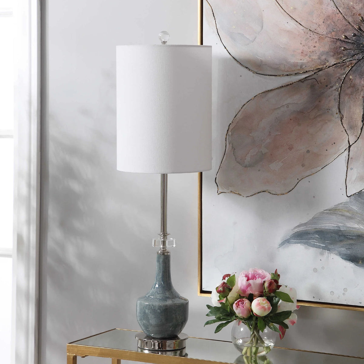 Mottled Blue Ceramic Buffet Lamp