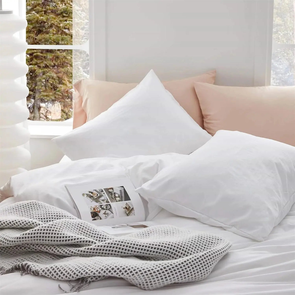 Washed Microfibre Duvet Cover Set | 3-Piece with Hidden Zipper & Envelope Shams | White or Pink | Twin to King