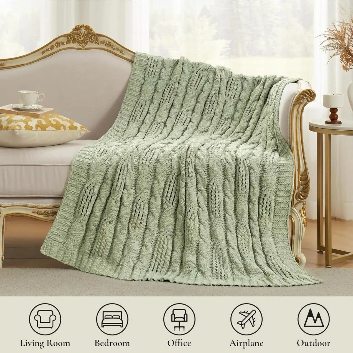 Amélie Home Cable Knitted, Chenille Chunky Knit Throw Blanket, 50 X 60 - Nwt