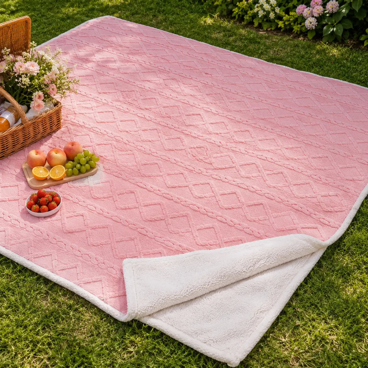 Sherpa Fleece Outdoor Throw Blanket - Soft Texture Fleece Fabric Polyester Fiber Solid Colors, Couch & Bed Blanket for Camping, Travel